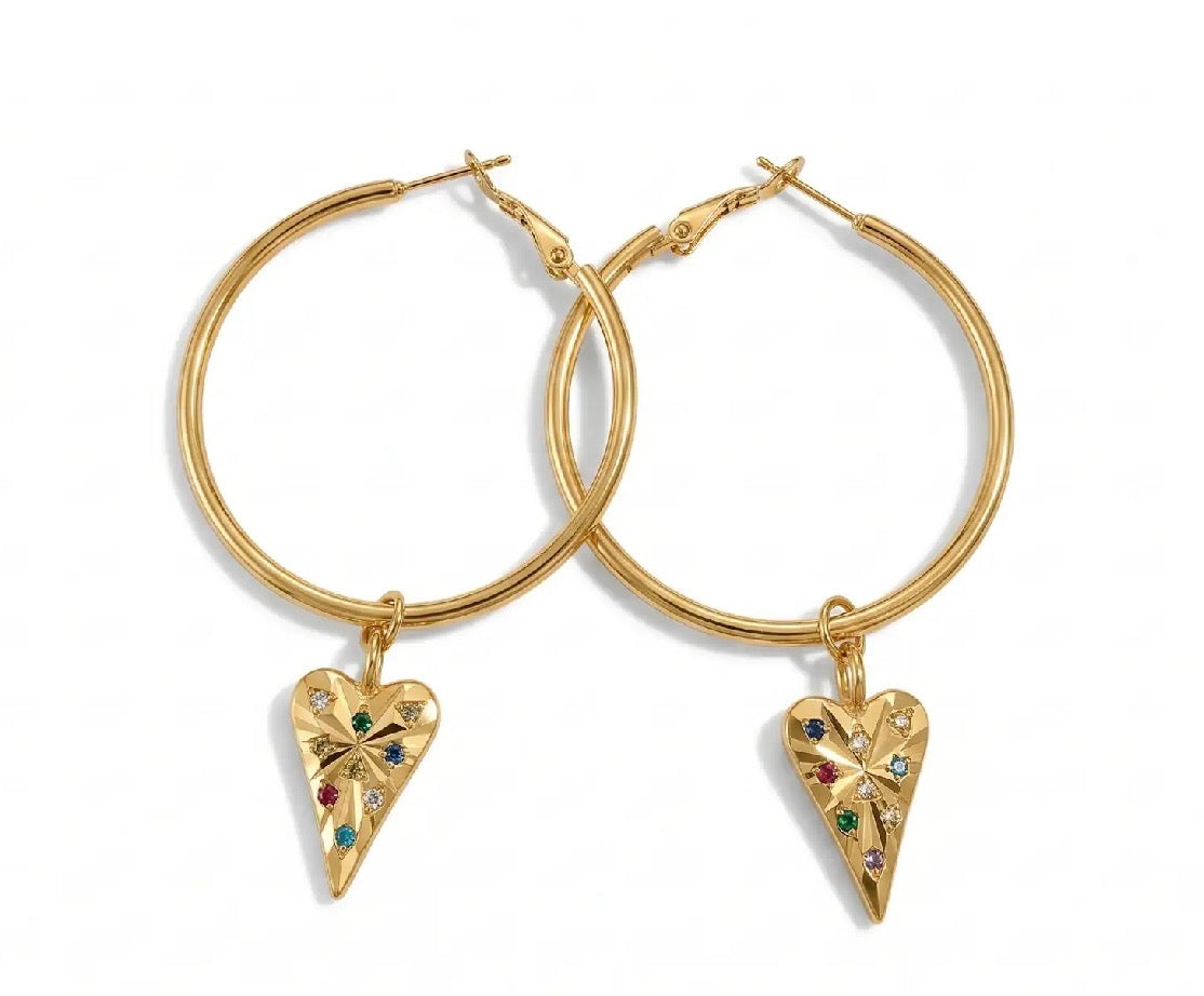 Multi Color Heart Hoops