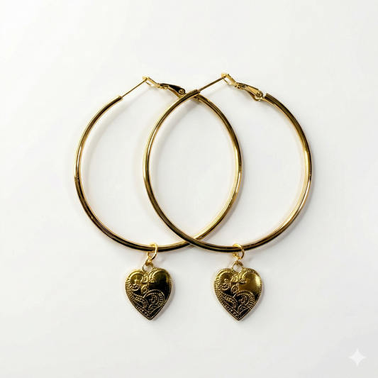 Medium heart hoop earrings