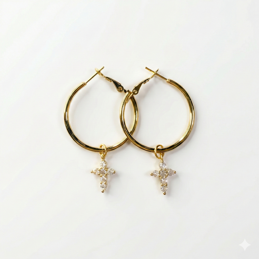 Small cross hoop earrings
